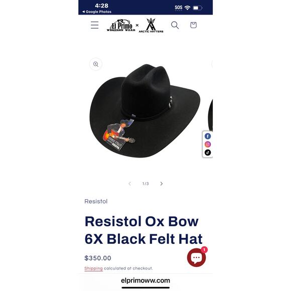 Resistol Men's Ox Bow 6X Black Felt Hat Cattleman Crown One Size NWT - Picture 8 of 12